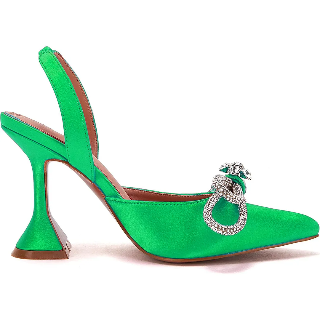 95mm Womens Heeled Sandals Point Toe Slingback Rhinestones Bowknot Crystal Party Wedding Dressy Shoes-vocosishoes