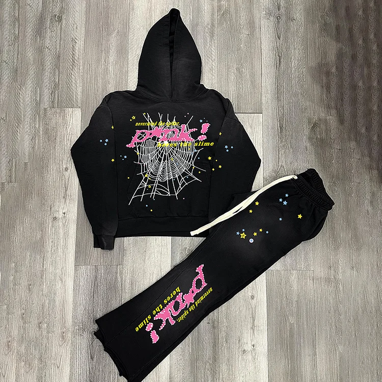 Spider 555 Punk Graphic Hoodie Tracksuit Two Piece Set
