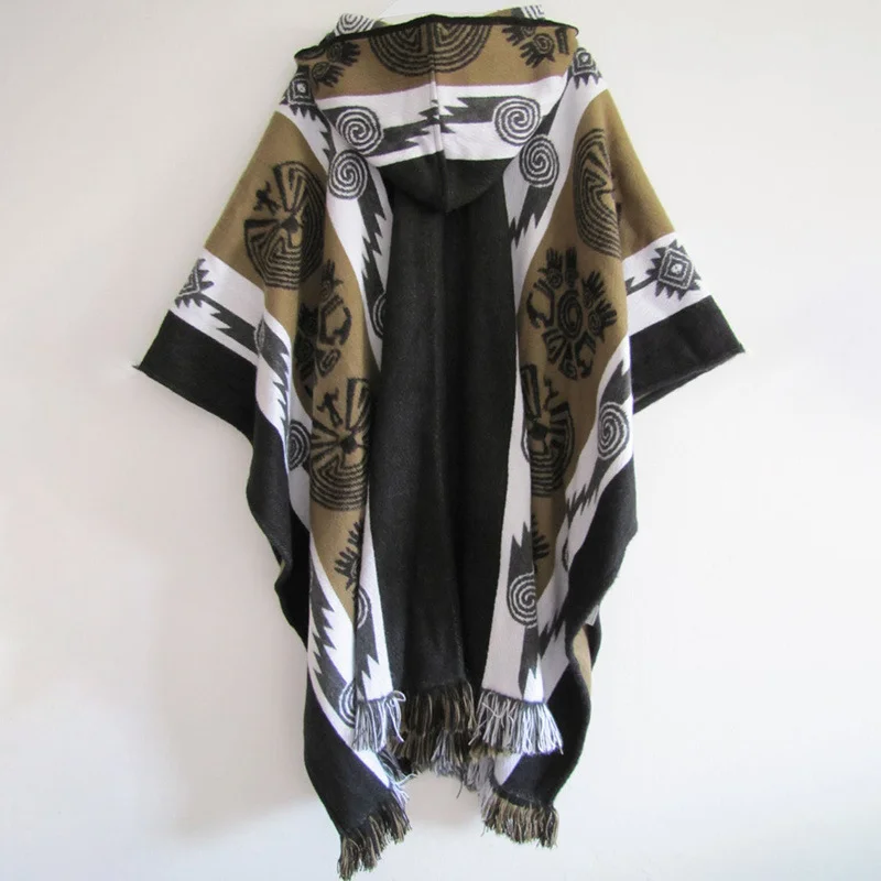 Fashion Retro Ethnic Khaki Totem Cape