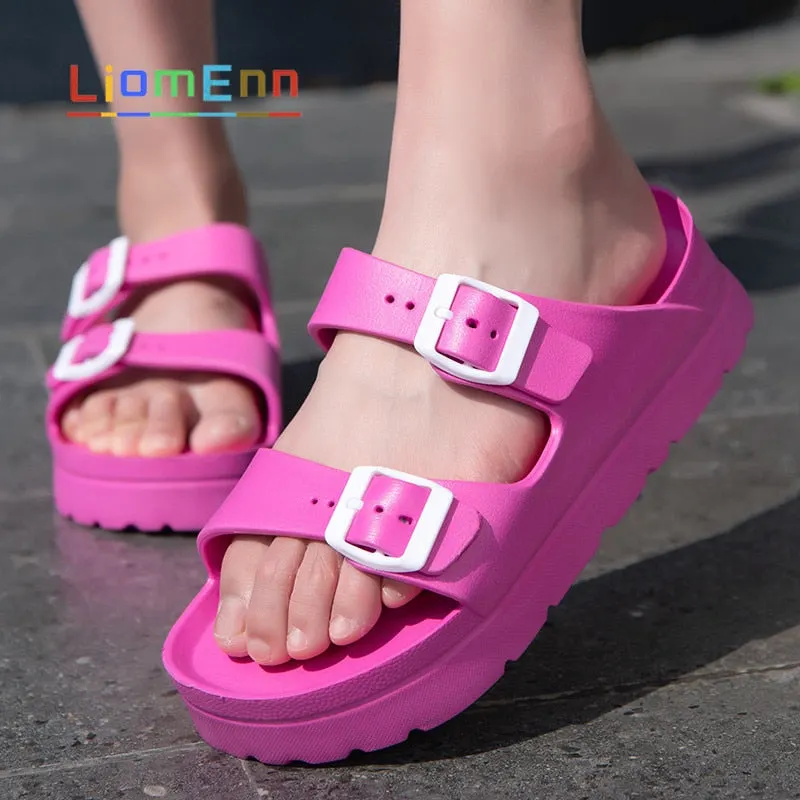 Summer Platform Sandals Women flip flops Beach Home Slippers Flat Pink Red Black White Slides 2021 EVA Light Casual Shoes female