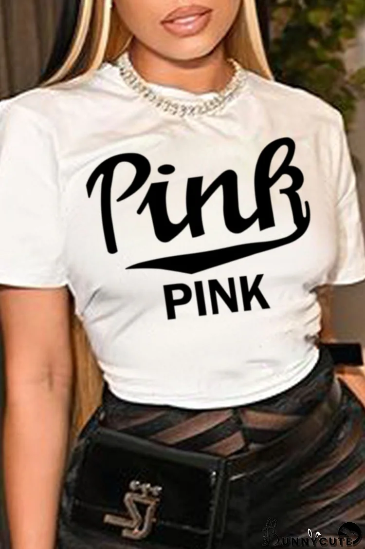 White Street Sportswear Print Patchwork Letter O Neck T-Shirts