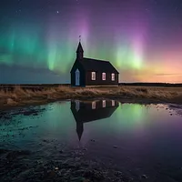 Icelandic Church under Aurora - Diamond Painting