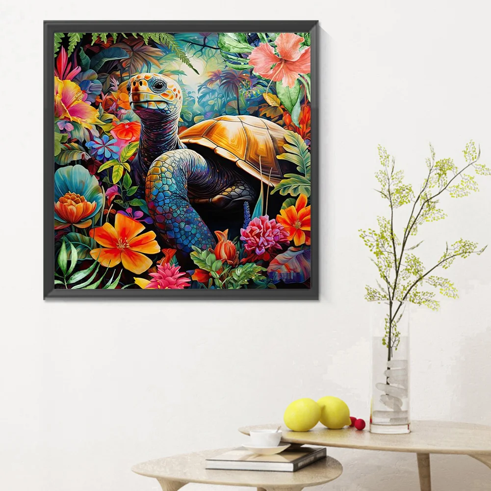 Full Round Diamond Painting 30*30cm - Tortoise And Flowers