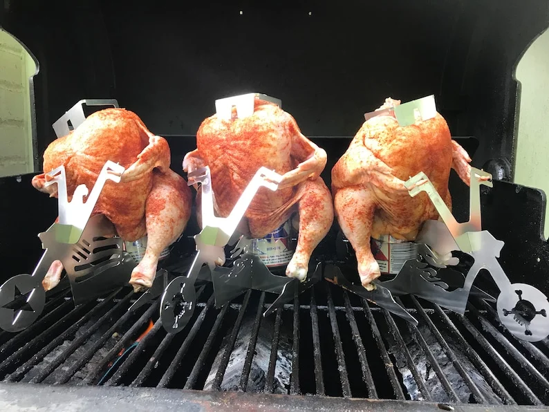 American Motorcycle Beer can chicken stand- BBQ, Grill or oven roasting, portable grilling gift. 