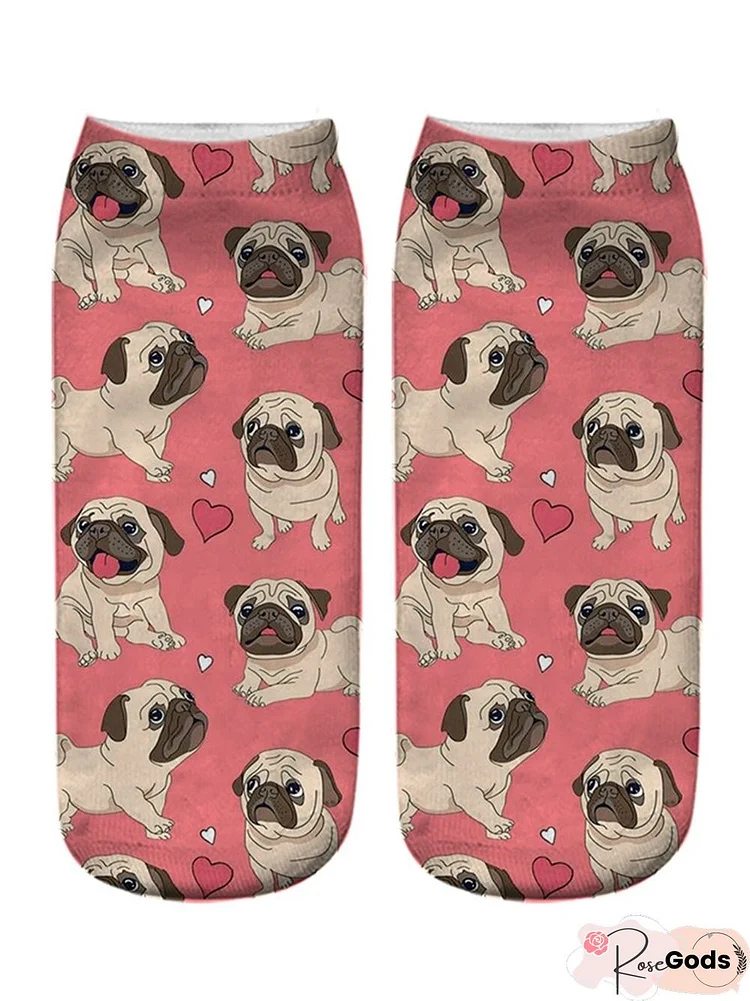 Dog Pug Cartoon 3D Printing Cotton Knit Socks