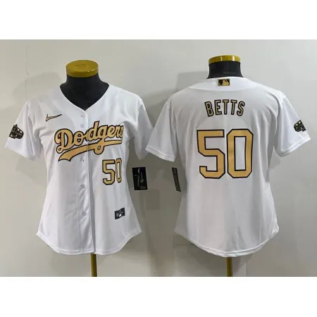 Women's Los Angeles Dodgers #50 Mookie Betts 2022 All-Star White Stitched Baseball Jersey(Run Small) SHPE