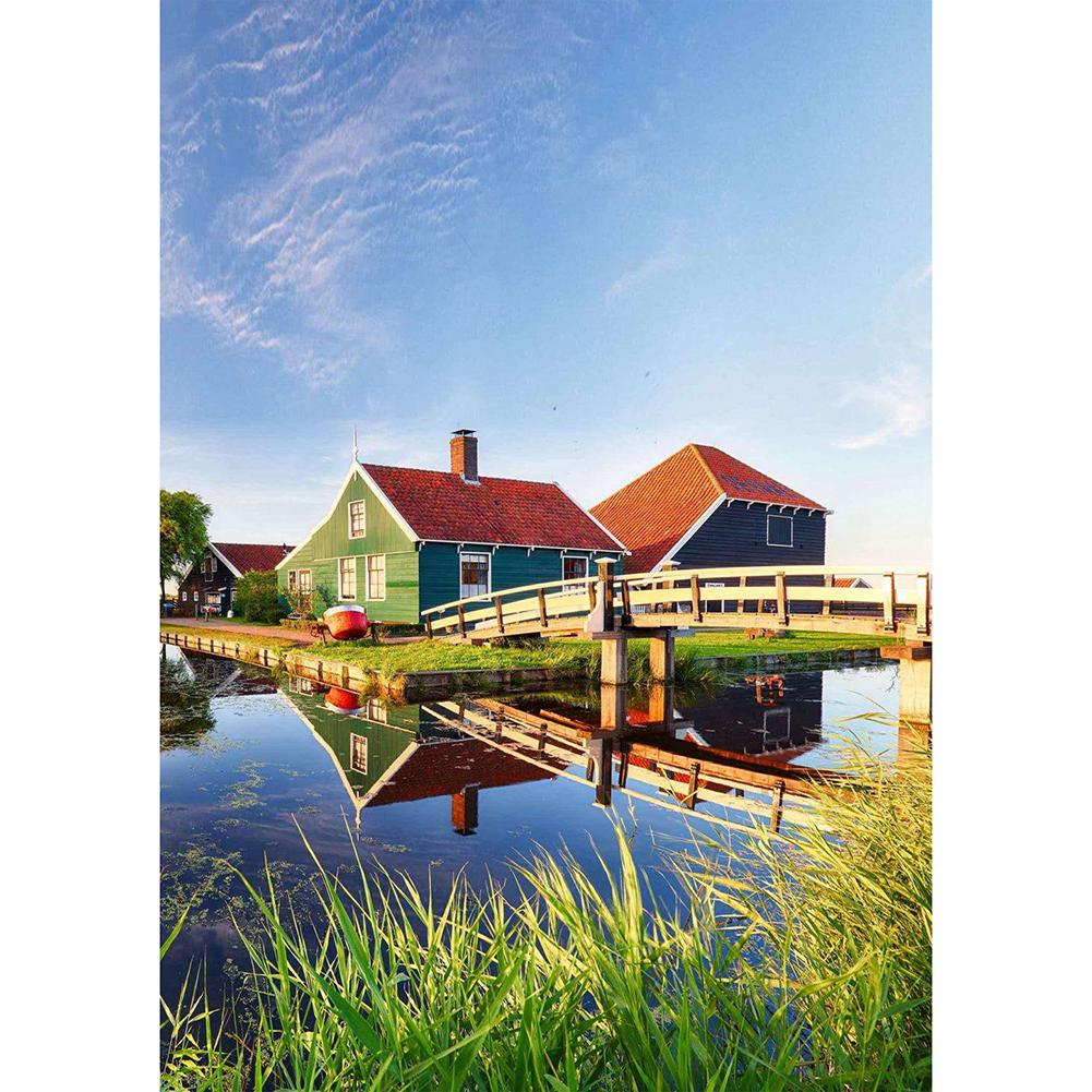

30x40cm Round Drill Diamond Painting-Modern Houses By Lake, 501 Original