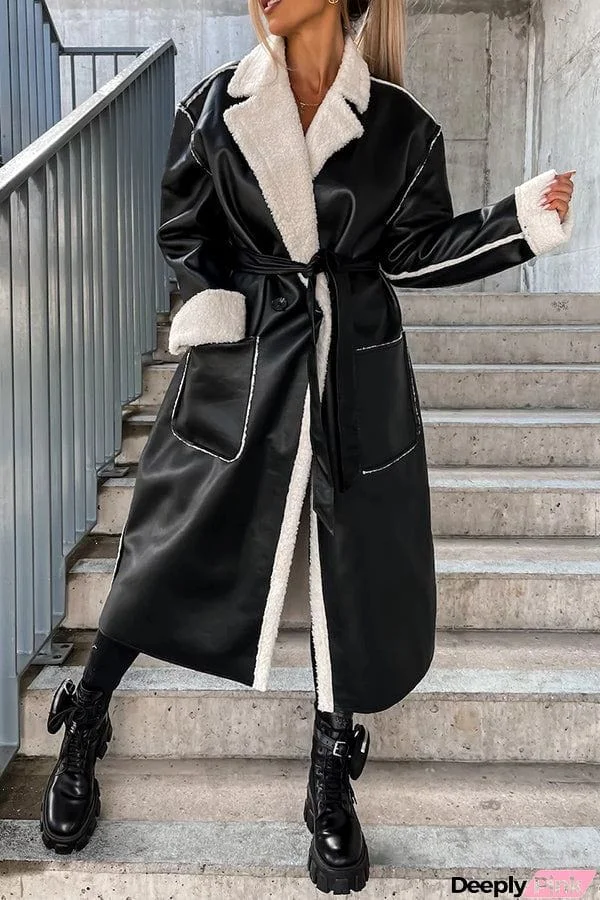 casual leather thick trench coat