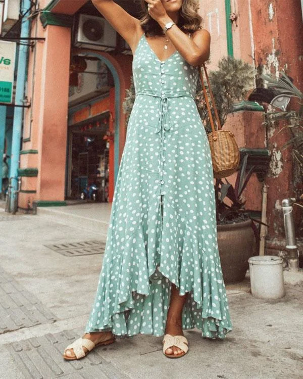 Polka Dot Ruffled Printed Bohemian Dress