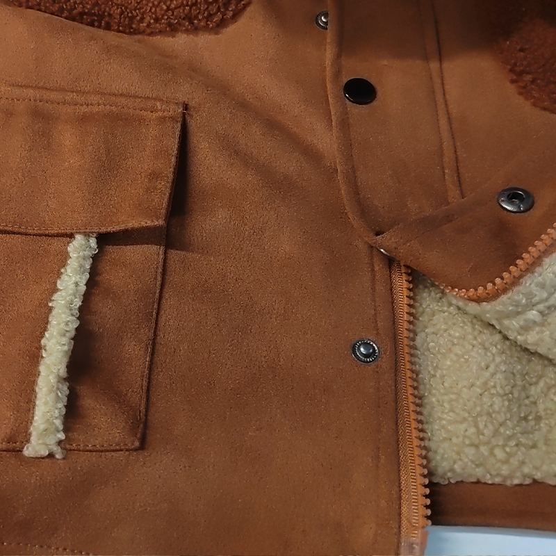 Men's Vintage Suede Patchwork Lamb Fleece Multi-Pocket Reverse Collar Outdoor Jacket