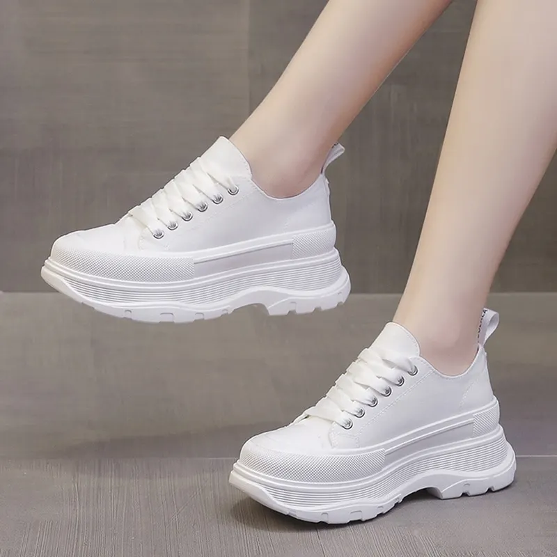 Yyvonne Canvas Chunky Platform Sneakers Woman Spring Summer Thick Bottom Sport Shoes Women Black White Lace Up Skateboard Mujer