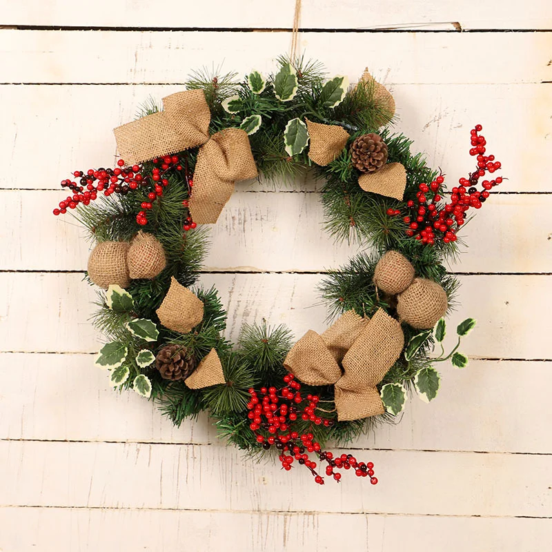 18'' Artificial Wreath With LED Light Pine Cone Christmas Garland For Front Door、、sdecorshop
