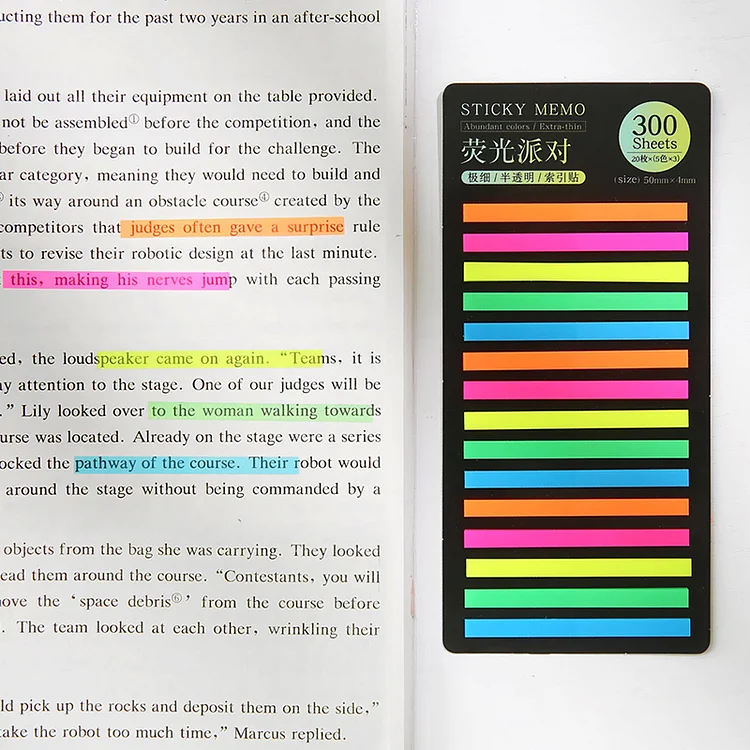 JOURNALSAY 300 Sheets Cute Ultra-fine Fluorescent Label Stickers Translucent Waterproof