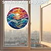 (18.5cm)DIY Acrylic Jigsaw Puzzle Window Hanging with Hanging Chain DIY Stained Glass Decoration Round Window Puzzle Decor for DIY Craft Project (Stained Glass Sea Wave)