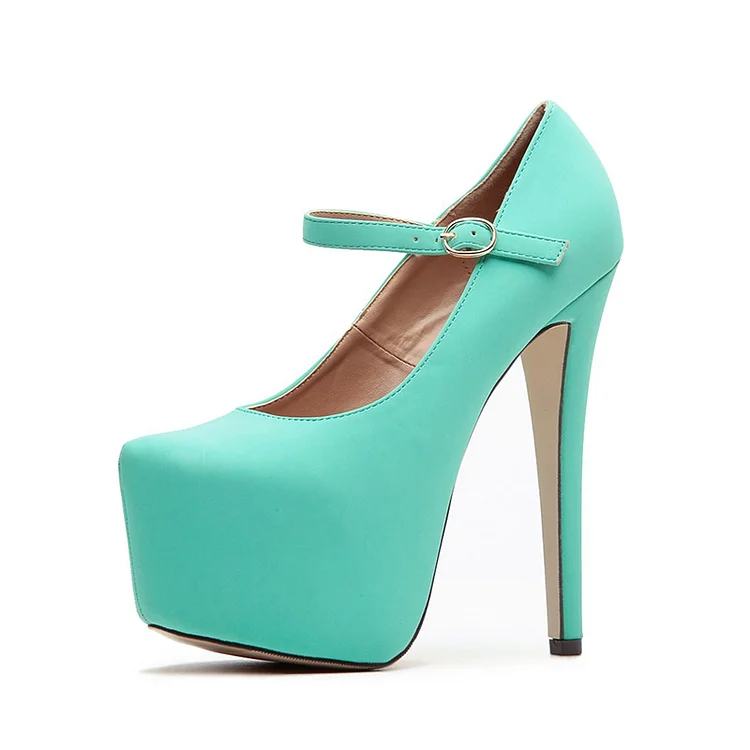 Turquoise Mary Jane Pumps Platform High Heel Shoes |FSJ Shoes
