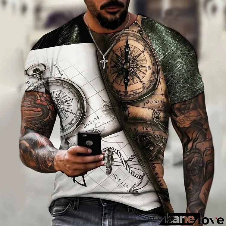 Men Fashion Casual Versatile 3D Print Plus Size Short Sleeve Round Neck T-Shirt