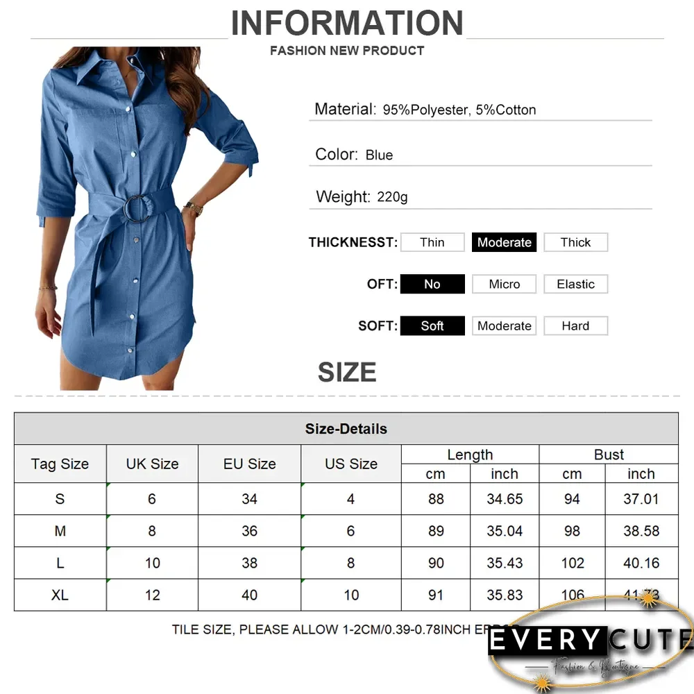Button Down Casual Tunic Top Women's Above Knee Blouse Dress Women Denim Shirt Dresses Half Sleeve Distressed Jean Dress