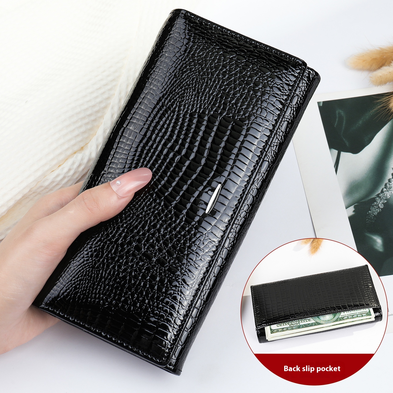 Mature Women's Long Genuine Leather Cowhide Wallet