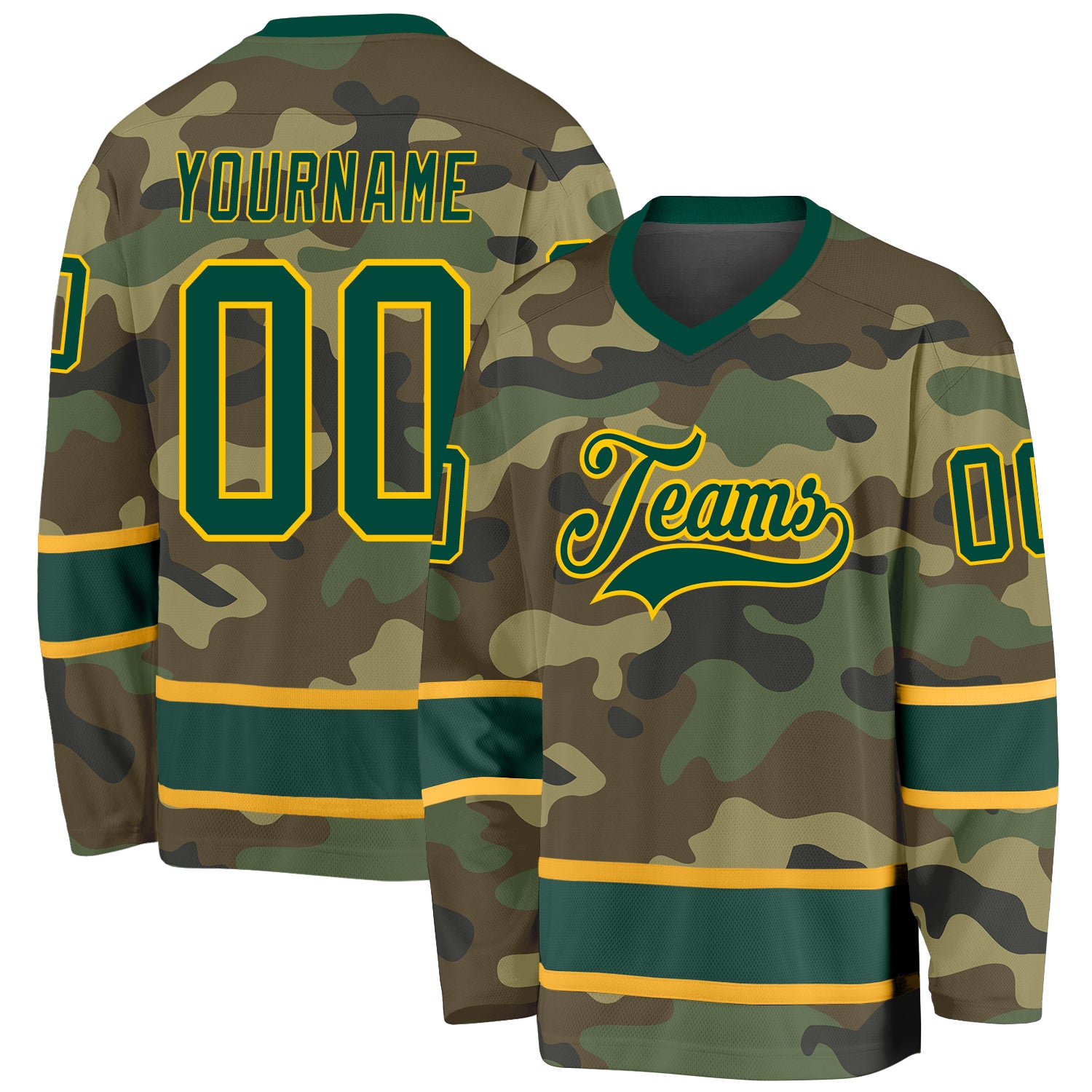 Custom Camo Green-Gold Salute To Service Hockey Jersey | captainssportss.com