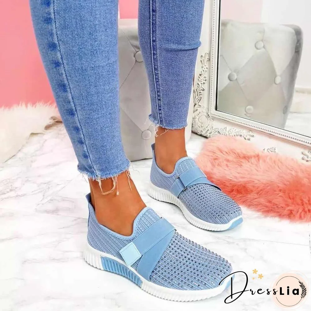 Back To School Outfit  Sneakers Women Shoes Spring Female Shoes Crystal Solid Mesh Sneakers Flats Fashion Ladies Sport Shoes Light Vulcanized Shoes
