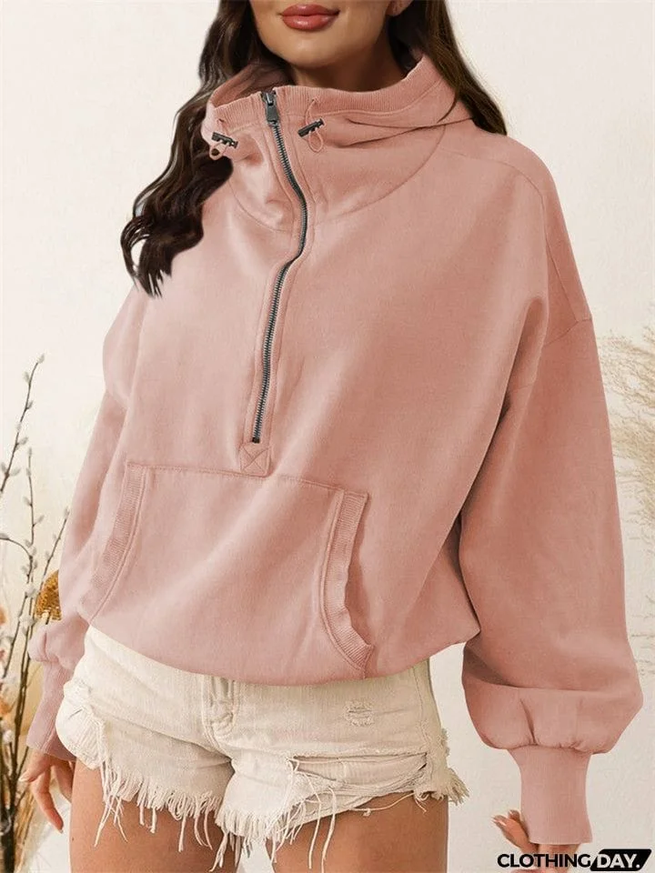 Female Trendy Long Sleeve Zipper Drawstring Sports Hoodies