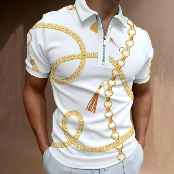 Art Chain Print Short Sleeve Polo Shirt