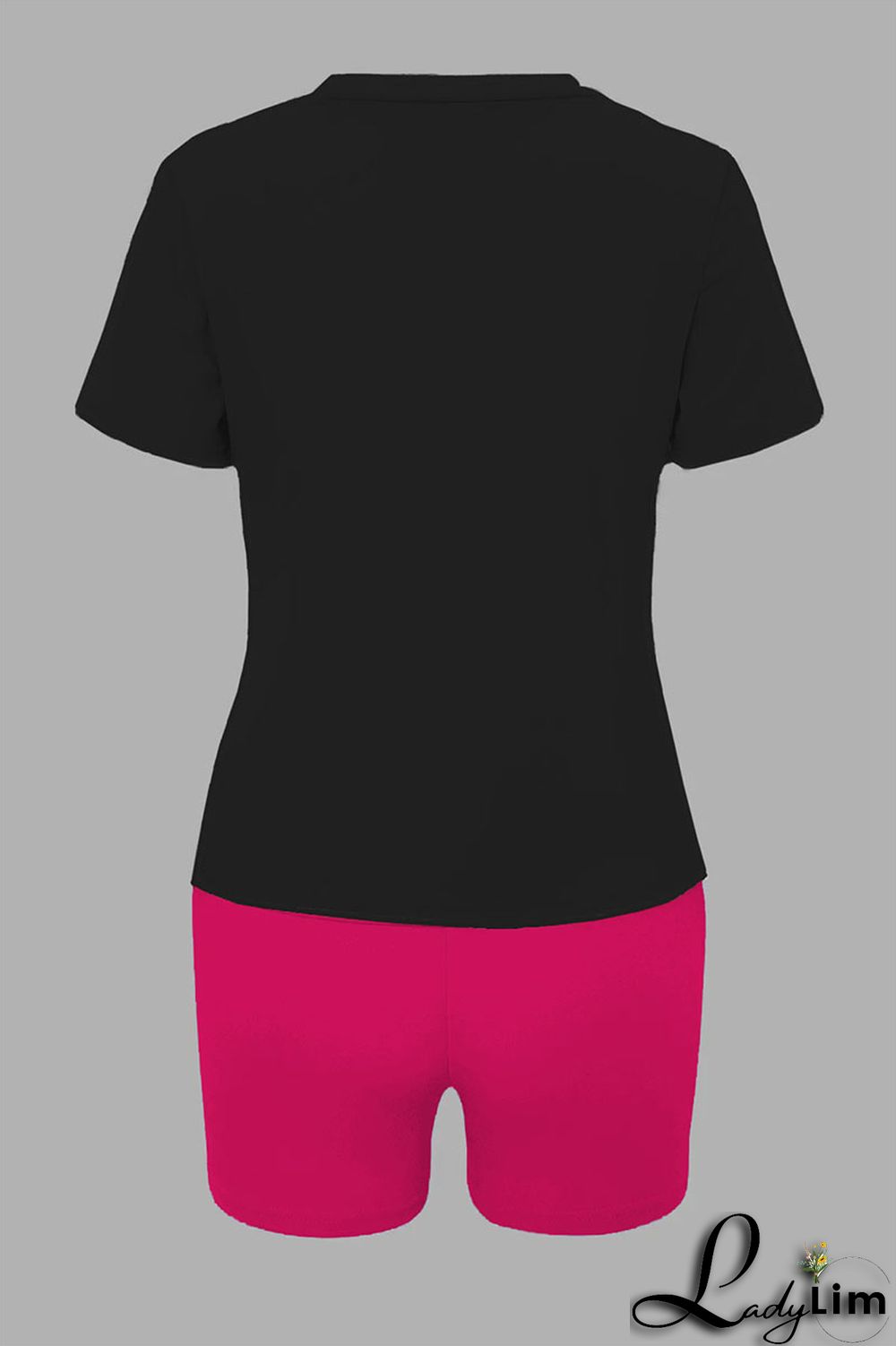 Pink Casual Print Patchwork O Neck Short Sleeve Two Pieces