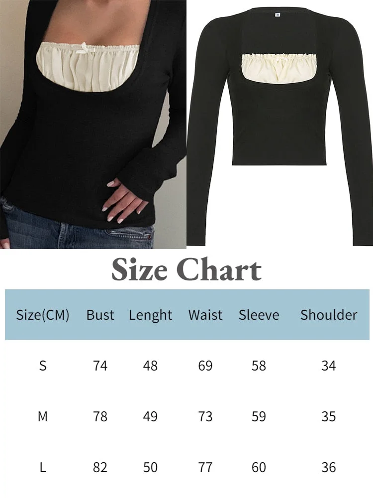 Jacqueline 2022 Lace Kawaii Y2K T Shirts Square Neck Crop Top Autumn Harajuku Korean Tee Bow Cute Retro Fairycore Women Clothes