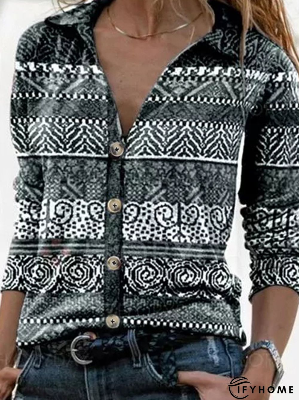 Casual Shawl Collar Color Block Loose Blouse | IFYHOME