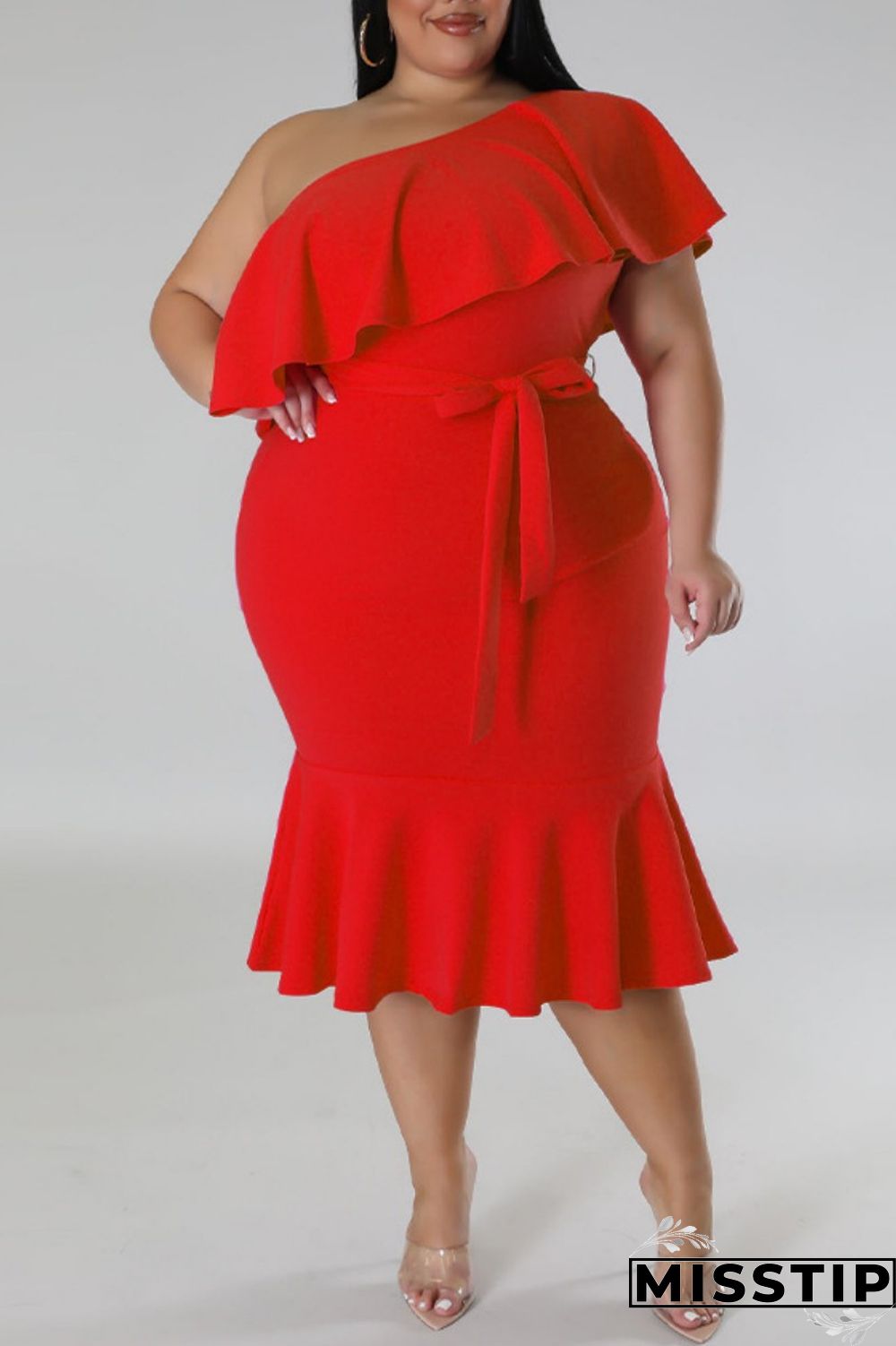 Green Casual Solid Patchwork Backless Oblique Collar Plus Size Dresses