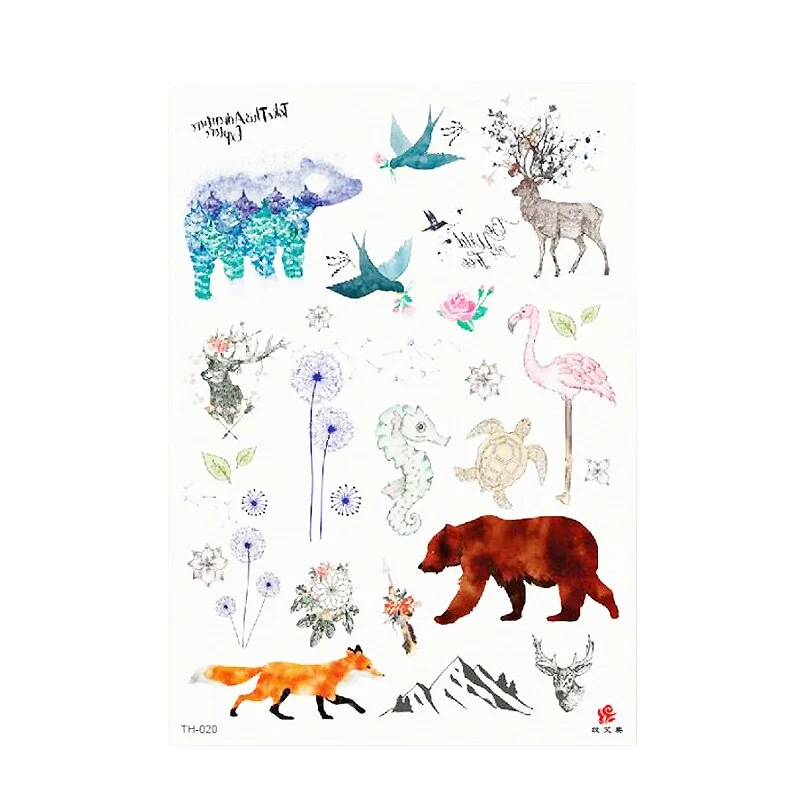 Waterproof Temporary Tattoo Sticker Watercolor Cute little animal pattern tattoo Water Transfer body art fake tattoo