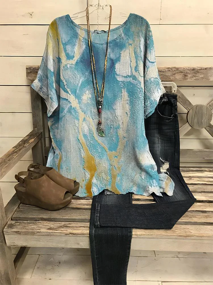 Women's Art Style Round Neck Half-sleeve T-shirt