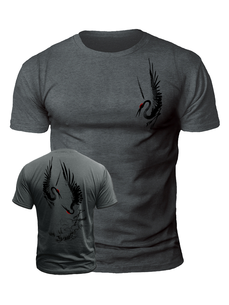 Men's Ink Heron Print Casual Short Sleeve T-shirt
