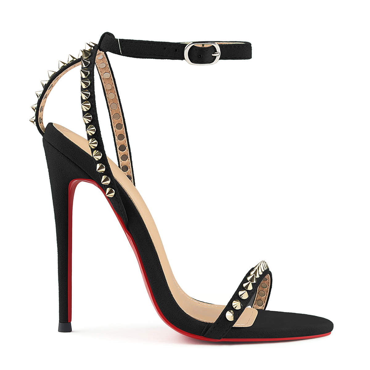 120mm Women's Sandals Stiletto Red Bottom High Heels Open Toe Ankle Strap Rivet Studs Shoes-MERUMOTE