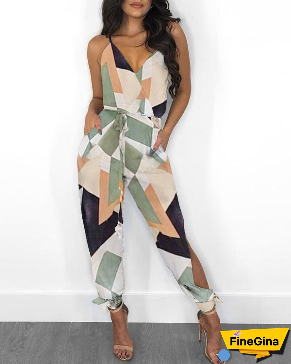 Colorblock Tied Pocket Front Casual Jumpsuit P11002