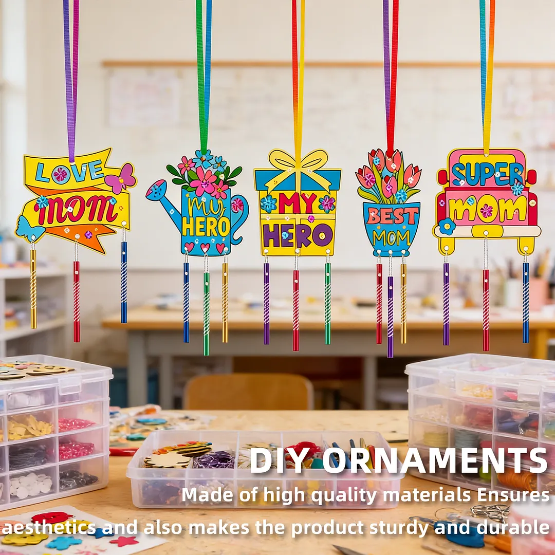 Mothers Day DIY Oil Painting Wind Chimes Wood  Chime Ornament Drawing Spring Craft Pendants for Beginners Adults Gift Home Wall Decor (Wind Chimes B)