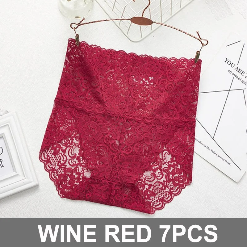 7PCS High Waist Panties Women Lace Sexy Underwear Female Floral Perspective Lingerie Briefs Underpants Plus Size Pantys M-XXXL