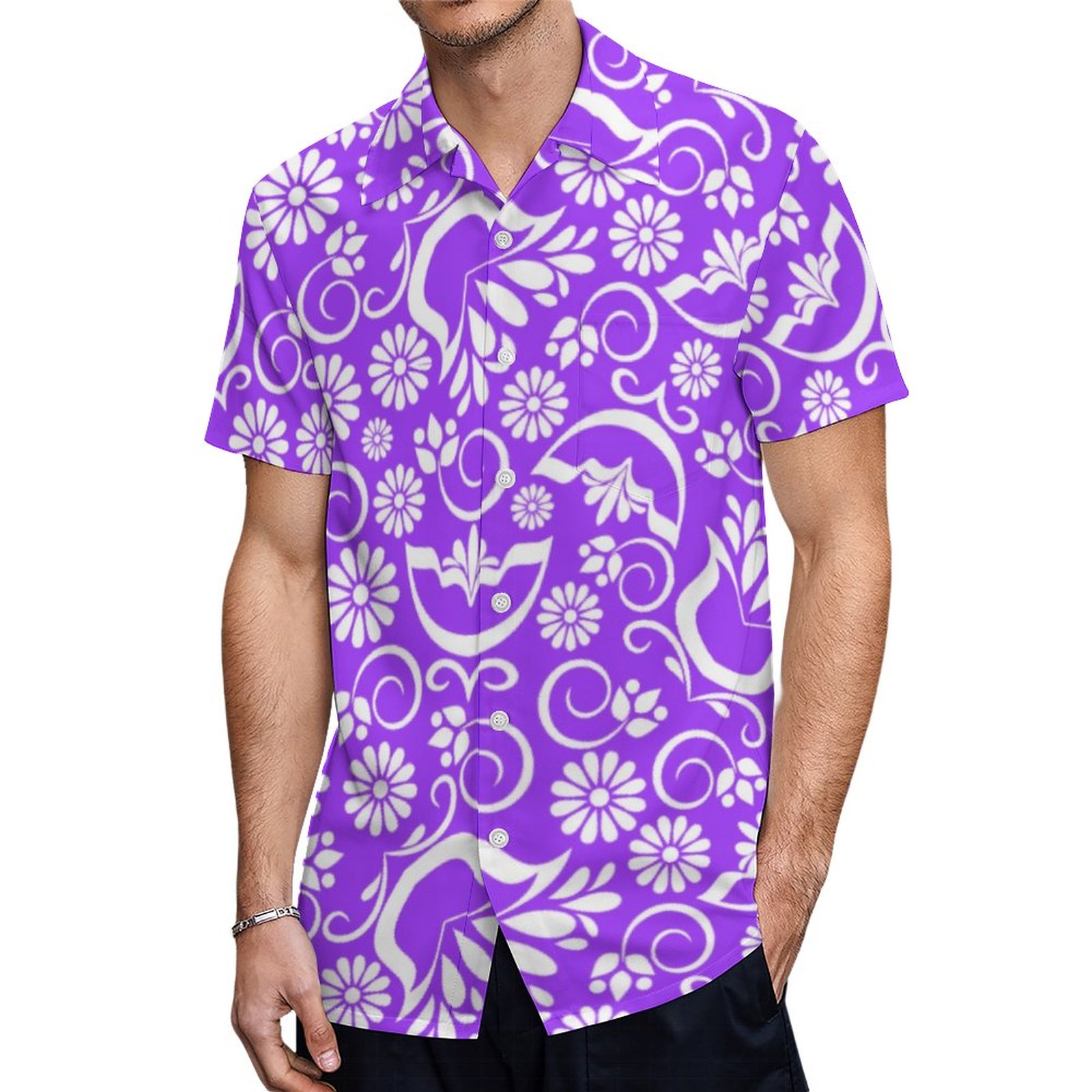 Vintage Purple Floral Insulated Water Bottle Hawaiian Shirt Mens Button Down Tropical Hawaii Beach Shirts