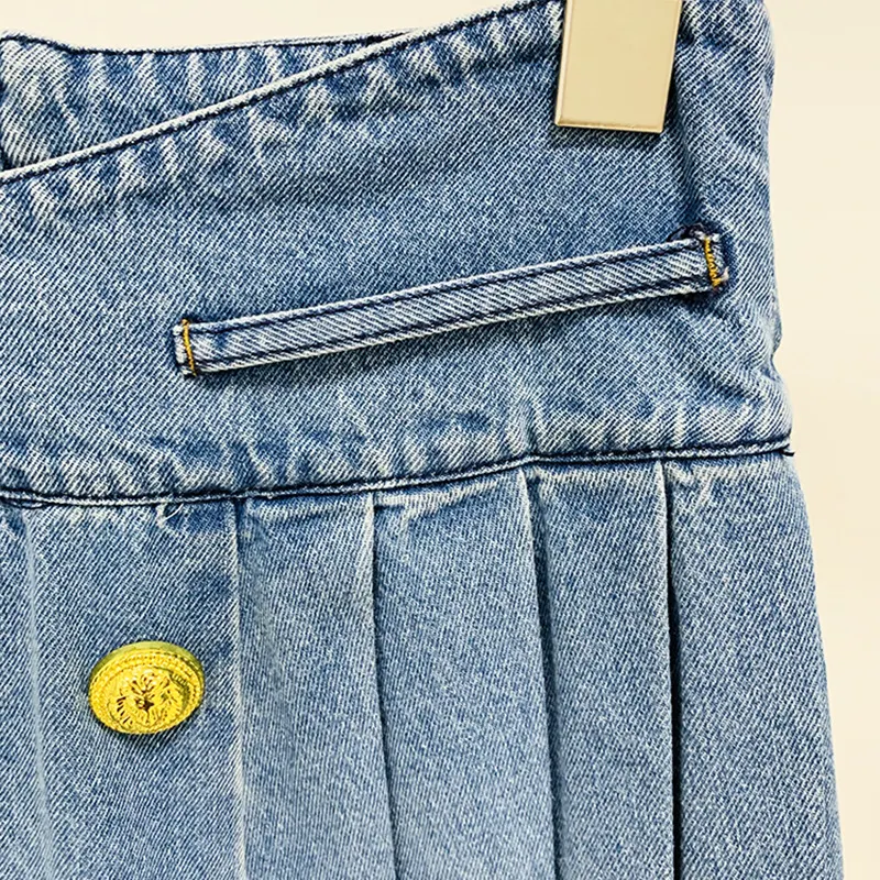 Nigikala Nigikala New Star Fashion Double-Dbuttoned Lion Buckle Folding Folded Denim Half Skirt Skirt