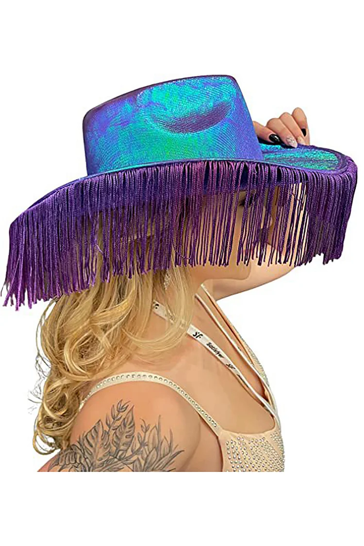 Festival Iridescent Metallic Fringe Cowboy Hat