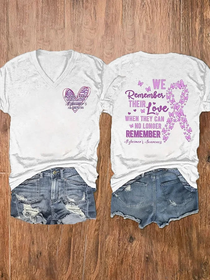Women's We Remember Their Love Alzheimers Awareness  Family Support Casual V-Neck Tee socialshop