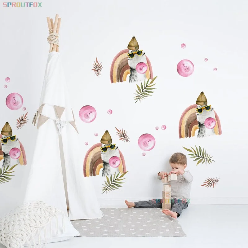 Dinosaur Rainbow Nursery Wall Stickers For Kids Rooms Decoration Children's Room Wallpaper Stickers On The Wall Vinyl
