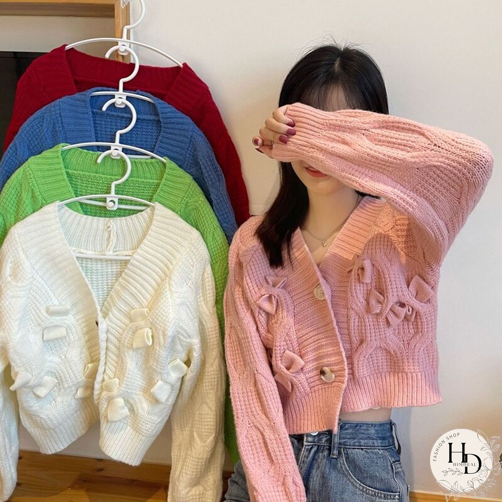 Sweet Bow Women Cardigan Sweater Autumn Winter Fashion Harajuku Crop Tops Female Casual Korean Long Sleeve Y2k Sweater New