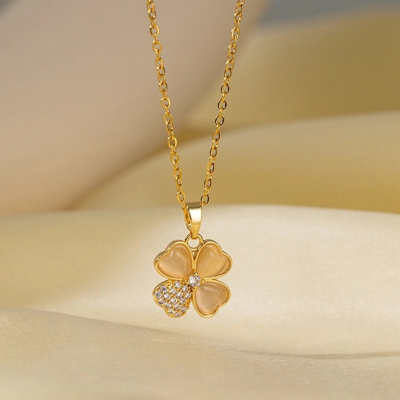 Sweet Minimalist Star Heart Shape Bow Knot Titanium Steel Zircon Plating Inlay Pendant Necklace