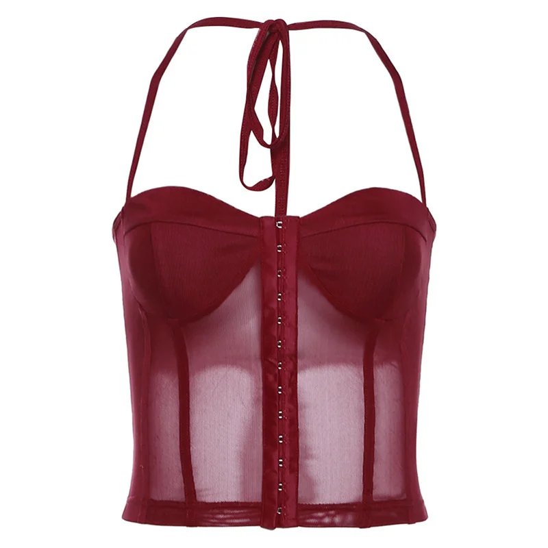 Uveng 2024 Summer New Women's Solid Color Perspective Top Repair Sexy Mesh Short-Sleeved Small Vest