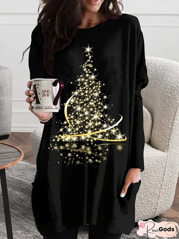 Christmas Loose Crew Neck Dresses