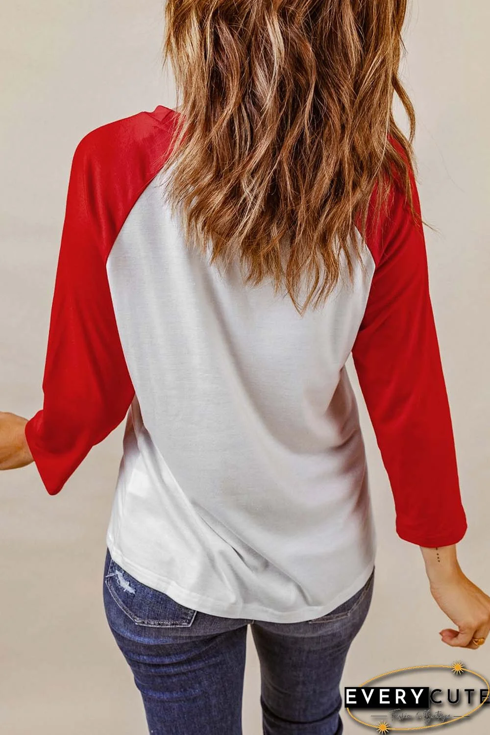 Red LOVE America Graphic Print Raglan Top