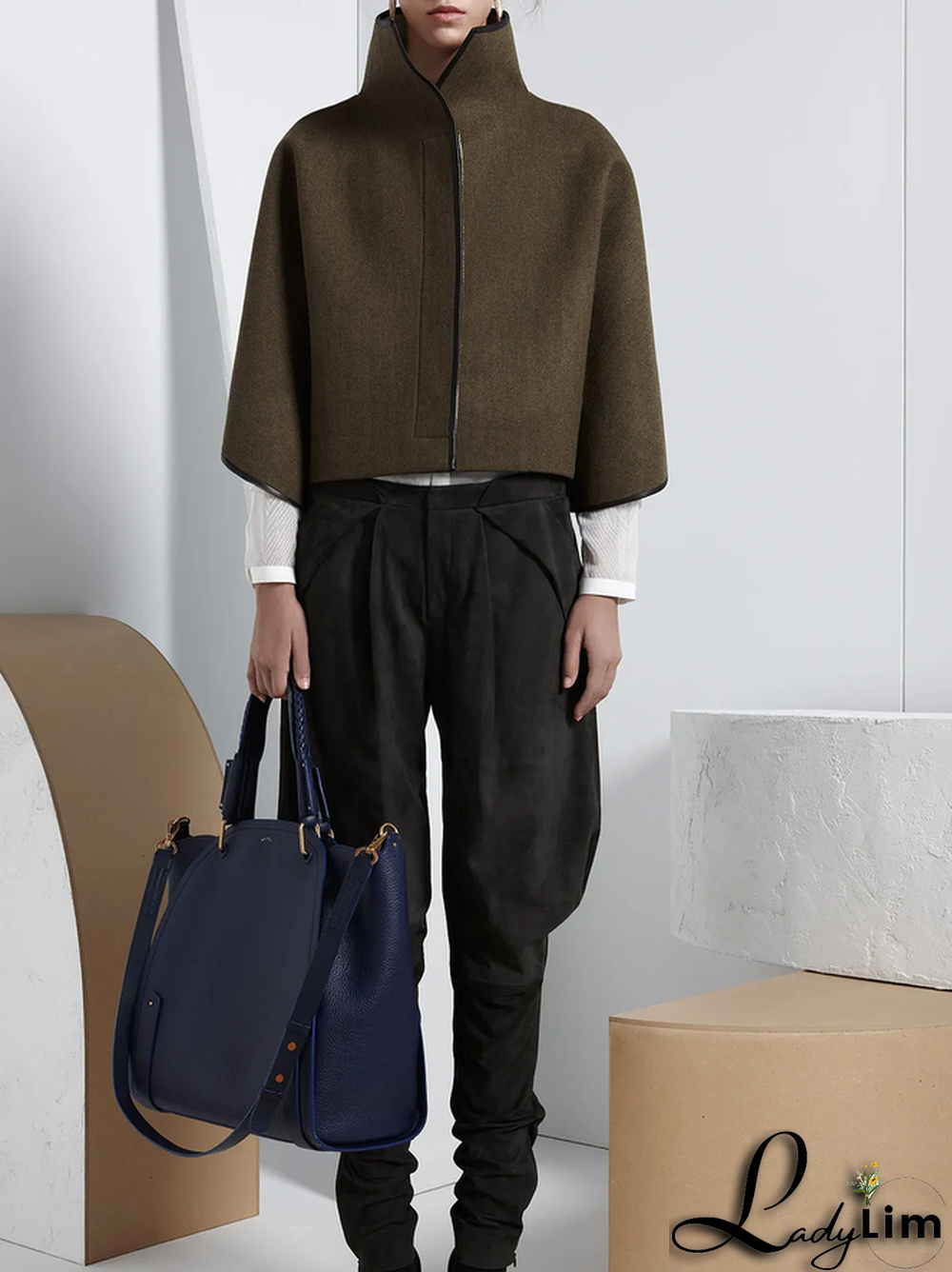 Vintage Loose Solid Color Stand Collar Jackets