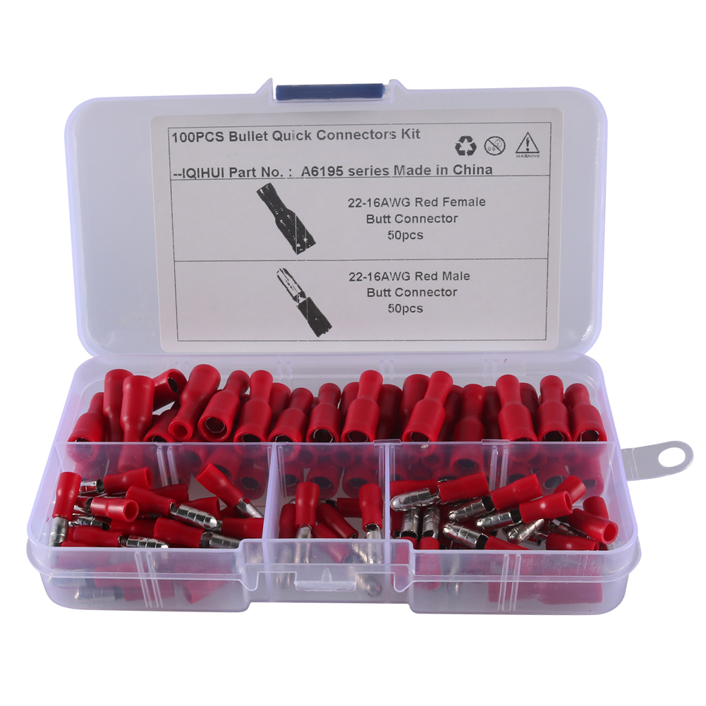 Female Male Wire Connectors - 100pcs (22-16AWG)