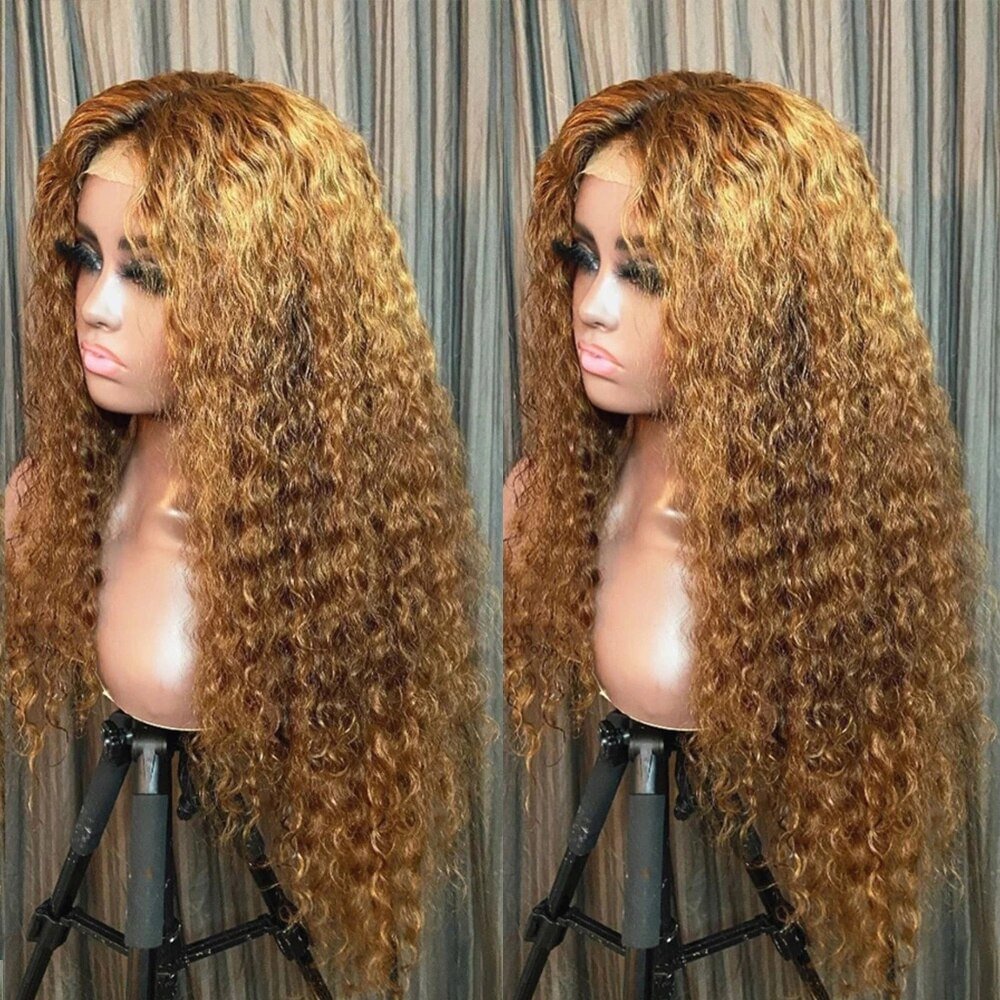 30 32 Inch Curly 27 Colored Highlight Wig Human Hair 13x4 Lace Frontal Wig Brazilian Deep Wave Lace Frontal Wigs For Black Women US Mall Lifes